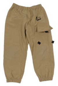 Béžové šušťákové cuff nohavice s vreckami shein