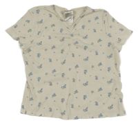 Smotanové rebrované tričko s kvetinami H&M