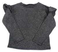 Černo-stříbrný lehký žebrovaný svetr s volánky Primark