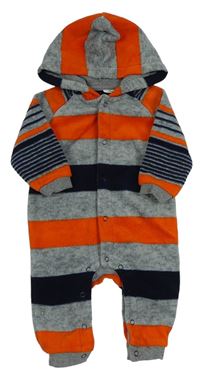 Sivo-oranžovo-čierna pruhovaná fleecová kombinéza s kapucňou Next