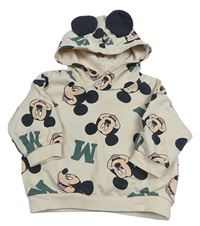 Béžová vzorovaná mikina s Mickeym a kapucí H&M