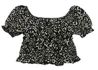 Čierno-biele crop tričko s volnými rameny a leopardím vzorom zn. Next