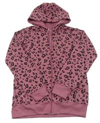 Starorůžovo-čierna prepínaci mikina s leopardím vzorom a kapucňou Y.F.K.