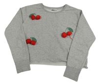 Sivá crop mikina s 3D třešněmi zn. Primark