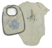 2set - Biele body s králíčkem + biely podbradník so slonom