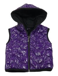 Fialová lesklá šušťáková zateplená vesta s kapucňou