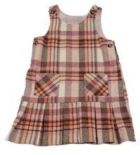 Ružovo-smetanovo-hnedé kockované na traké vlnené šaty zn. Matalan