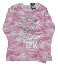 Nové - Ružovo-biele army tričko s nápisom Primark