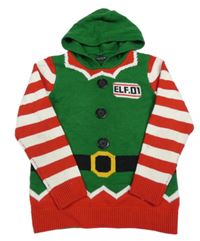 Zeleno-bielo-červený vianočný sveter s kapucí - Elf F&F