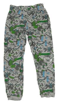 Šedo-zeleno-modré vzorované pyžamové kalhoty - Minecraft 
