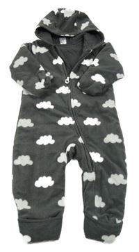 Antracitovo-bílá fleecová zateplená kombinéza s mraky a kapucí H&M