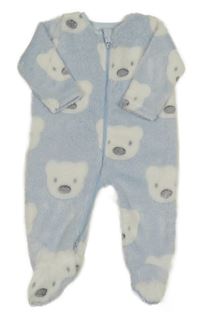 Světlemodro-bílý plyšový overal s medvídky Nutmeg