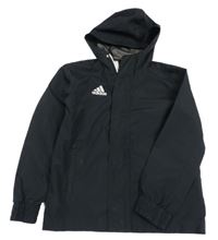 Černá šusťáková jarní bunda s logem a kapucí Adidas