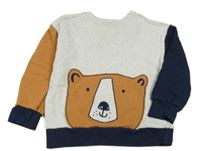Svetlošedá -tmavomodro-hnedá mikina s medvěďom Mothercare