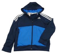 Tmavomodro-modrá propínací sportovní mikina s logem a kapucí Adidas