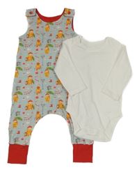 2set - Bílé body + světlemodro-červené laclové tepláky s obrázky 