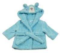Světlemodrý plyšový župan s kapucí - medvídek 