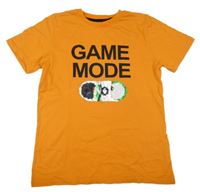 Oranžové tričko s nápisom a obrázkem z flitrů H&M