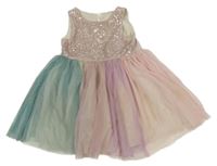 Lila-zeleno-barevné tylové šaty s flitry H&M