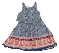 Modro-bielo-ružové vzorované šaty C&A