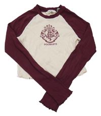 Smetanovo-vínové žebrované crop triko - Harry Potter H&M