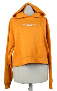Dámská oranžová crop mikina s logem a kapucí Calvin Klein