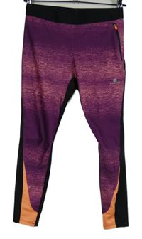 Dámské černo-purpurovo-oranžové vzorované sportovní funkční legíny Domyos 