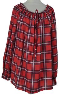 Dámska tmaavorůžovo-tmavosivá kockovaná blúzka s lodičkovým výstřihem Via Cortessa