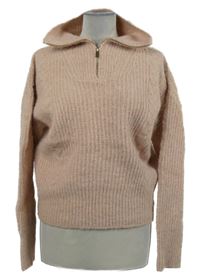 Dámsky svetloružový voľné ý sveter so stojačikom TU