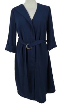 Dámské tmavomodré kabátové šaty s páskem Warehouse 