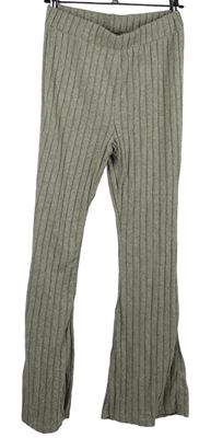 Dámske béžové rebrované zvonové nohavice Shein