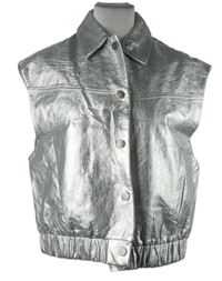 Dámská stříbrná koženková vesta Fluresk 