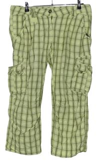 Dámske žluto-khaki kockované plátenné capri nohavice s vreckami SoccX