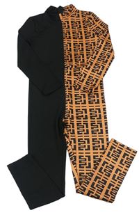 Čierno-oranžový nohavicový overal so vzory Shein