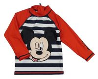 Tmavomodro-bílo-červené UV triko s proužky a Mickey Mousem Disney