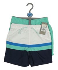 2x šusťákové kraťasy s bílo-tmavomodré s proužkem+ tyrkysové Primark