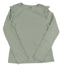 Khaki žebrované triko s volánkem H&M