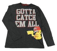 Antracitové tričko s nápisom a Pikachu