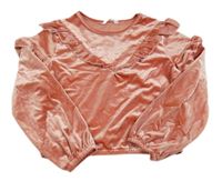 Lososová zamatová crop mikina s volánikmi Shein