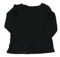 Čierne rebrované tričko s volánikom H&M