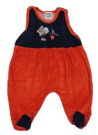 Trmavomodro-červené sametové dupačky s medvěďom