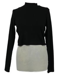 Dámsky čierny rebrovaný crop sveter s rolákom H&M