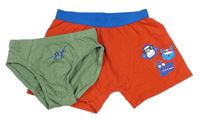 2set - khaki slipy + červené boxerky 