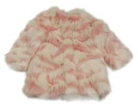 Svetloružová -biely kožušinový podšitý kabát