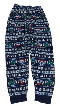 Tmavomodro-biele vzorované plyšové pyžamové nohavice so Stitchem Disney