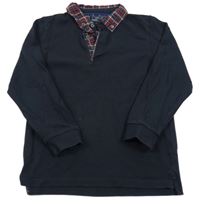 Tmavomodré polo tričko s kockovaným golierikom Next