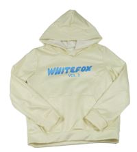 Vanilková športová mikina s nápismi a vreckom a kapucňou