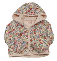 Bílo-barevný květovaný prošívaný zateplený kabátek s kapucňou