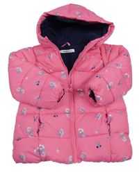 Růžová květovaná šusťáková zimní bunda s kapucí 