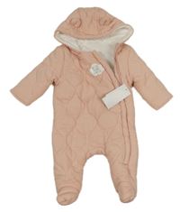 Nové - Svetloružová tepláková prešívaná zateplená kombinéza s kapucňou s uškami George